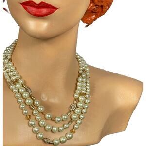NWT Chicos Three Strand Faux Pearl Necklace Costume Jewelry